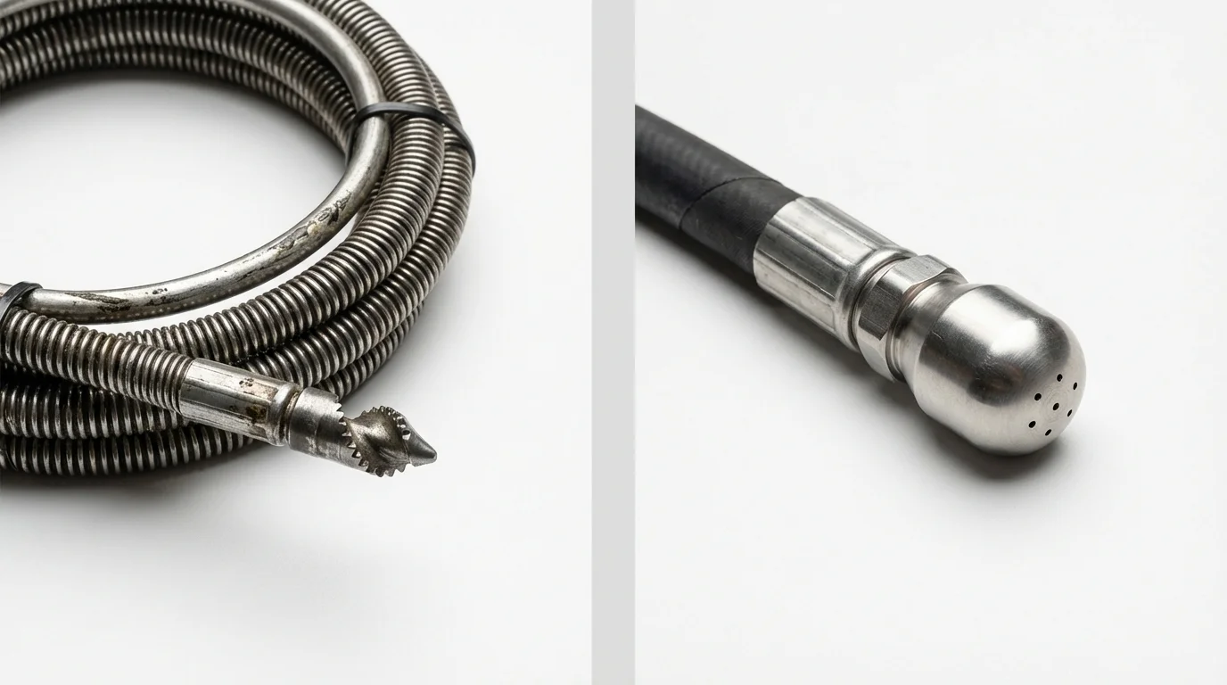 Drain snake cable and hydro jetting nozzle used for drain cleaning in Solvang, CA