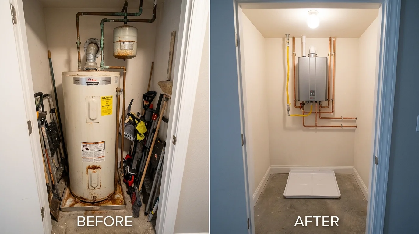 Tank water heater versus wall-mounted tankless unit comparison for Solvang, CA homeowners